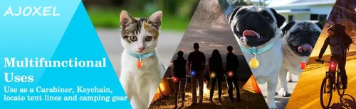 Collier lumineux LED pour chien (lot de 6) AJOXEL, lampe de sécurité LED pour animaux de compagnie, 3 modes de clignotement pour l'obscurité, 6 lumières et 6 piles de rechange