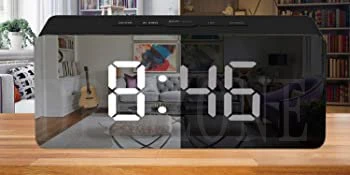 Horloge miroir numérique réveil de table, horloge de bureau avec date, heure, température, plastique blanc