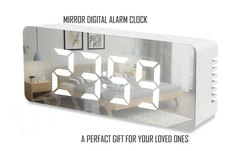 Horloge miroir numérique réveil de table, horloge de bureau avec date, heure, température, plastique blanc
