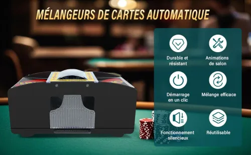 Mélangeur de Cartes Automatique Électronique, Trieur pour 1 à 2 Jeux avec Port USB, Distributeur de Cartes pour Jeux