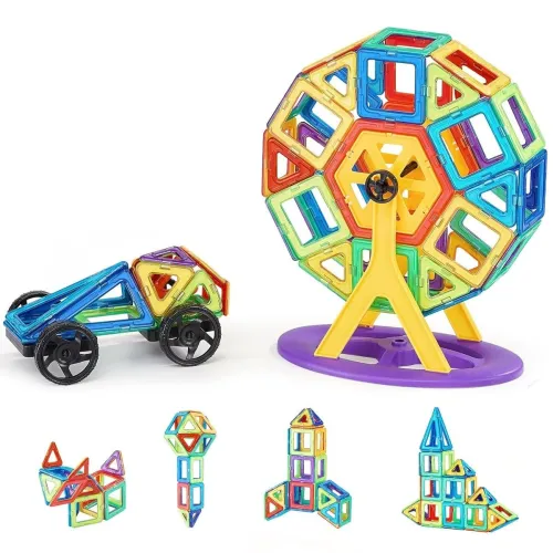 Blocks magnétiques, 123 PCS, blocs de construction magnétiques pour enfants, jouet d'empilage de construction éducatif, avec groupes de roues et grande roue