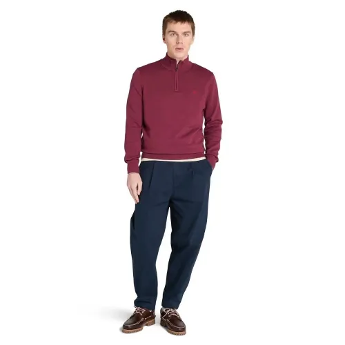 Timberland WILLIAMS RIVER Cotton YD 1/4 Zip Sweater BURGUNDY