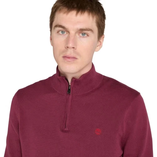 Timberland WILLIAMS RIVER Cotton YD 1/4 Zip Sweater BURGUNDY