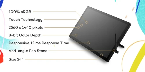 Tablette Graphique Wacom Cintiq 24 Touch DTH246K0B, Écran tactile multipoint avec stylet et support réglable