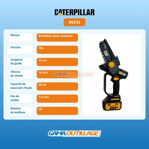 MINI SCIE A CHAINE S/FIL 18V 4.0AH CATERPILLAR
