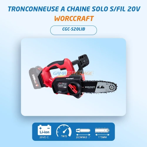 Worcraft - TRONCONNEUSE A CHAINE SOLO S/FIL 20V 175MM WORCRAFT