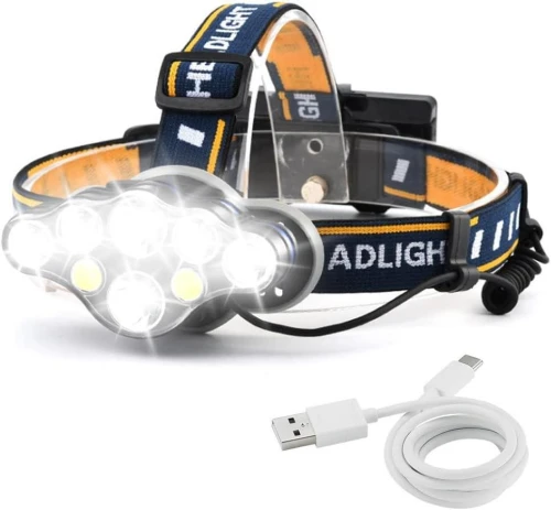 Lampe frontale Rechargeable, Super lumen 18000, 8 Modes d'éclairage LED, pour le Camping, la pêche, le Cyclisme et la Randonnée, Certifié étanche IPX4