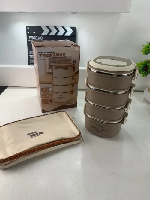 Boîte à lunch Bento 4 niveaux en acier inoxydable 316 avec sac isotherme