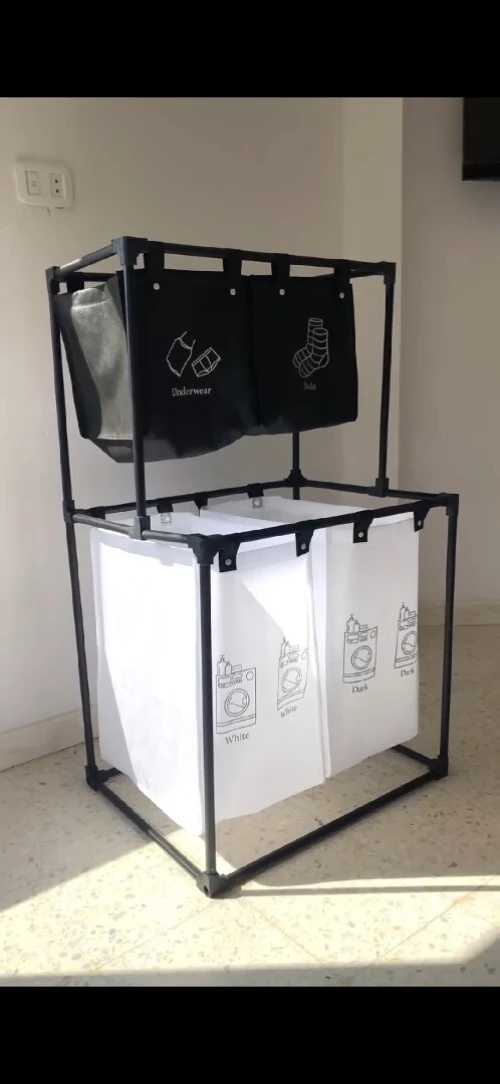 Grand Panier à Linge 4 Compartiments pour Ranger les Vêtements 