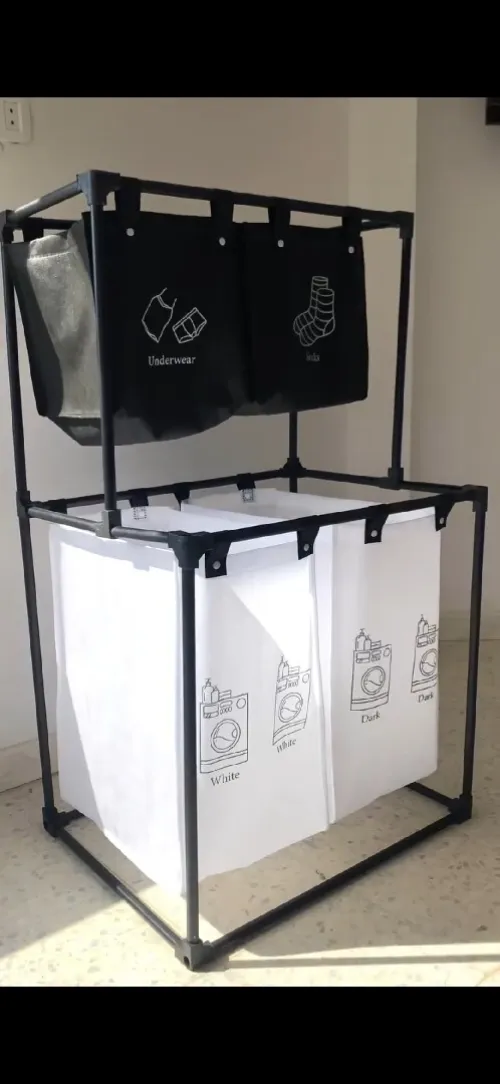 Grand Panier à Linge 4 Compartiments pour Ranger les Vêtements 