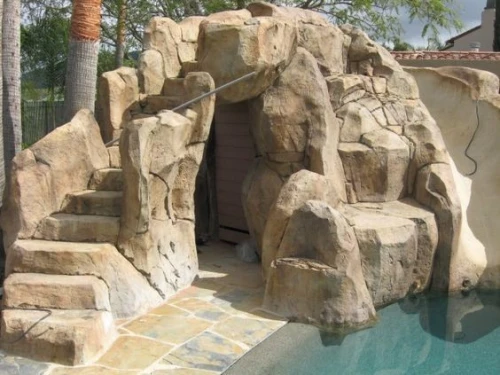 réalisation de fausse roche , fausse pierre et cascade d'eau. إنشاء صخور مزيفة وحجر مزيف وشلال