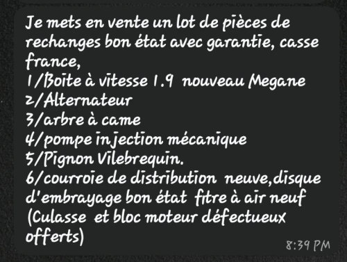 Pièces moteur 1.9 nouveau Megane