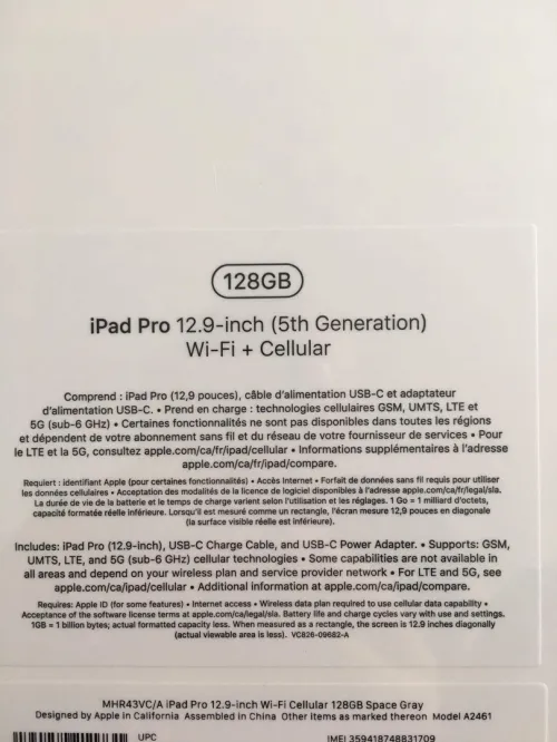 iPad Pro 12.9 inch, 128GB; cellulaire & wifi 