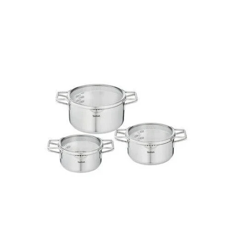 TEFAL Nordica Batterie de cuisine 6 pièces FAITOUT 18/20/24 cm en inox + Couvercles verre -H852S655