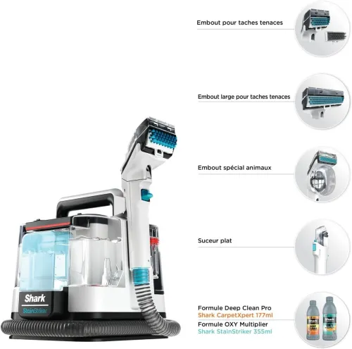 Nettoyeur de taches Shark, 5 outils, suceur plat, tuyau, 2 Formules nettoyage 450W px2000