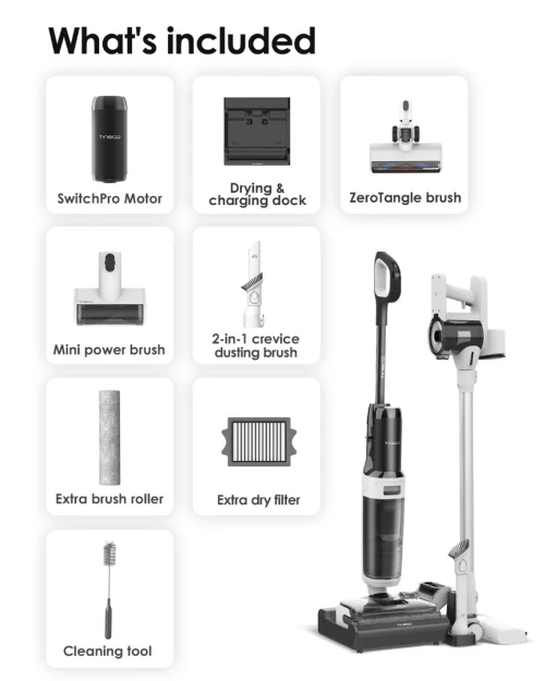 Aspirateur laveur Tineco Floor One Switch S6 Stretch Plus 5EN1-65 min autonomie-avec auto-nettoyage et séchage du rouleau à 85C FlashDry