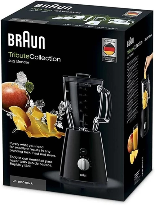 Blender en verre Braun JB3060 , 800 W, 1.75 liters, Blanc/NOIR خلاط زجاجي
