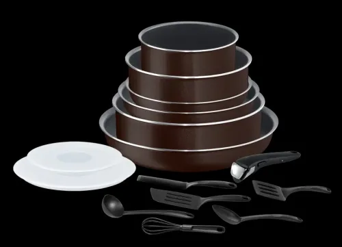 INGENIO ESSENTIAL Black Coffee pailleté Batterie de cuisine 15 pièces