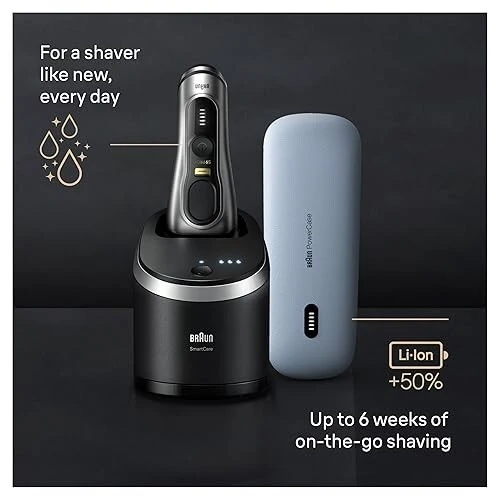 Braun Série 9 PRO+ 9577cc Rasoir électrique pour homme, 5 éléments Pro et rasoir de précision pour cheveux longs, Centre SmartCare 6in1, PowerCase recharge mobile, Wet & Dry
