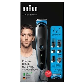 Tondeuse barbe et cheveux Braun MGK5245 Noir et Bleu 7en1 - 100 min autonomie