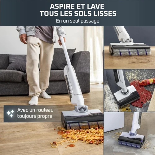 Rowenta X-Clean 10-Aspirateur Laveur sans fil-Design plat 180 degré-Autonomie 60min-Blanc-GZ7540WO