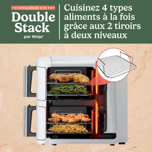 NINJA Double Stack XL Air Fryer, Double Tiroir 4 Niveaux de Cuisson 9,5 L, 6 Fonctions,SL400