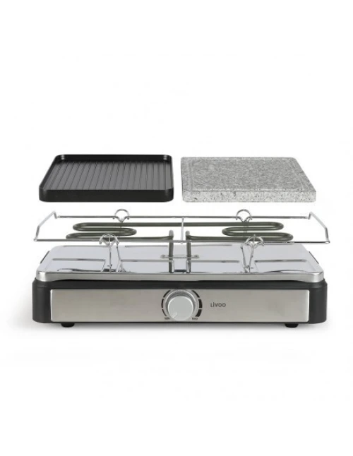 LIVOO Raclette et grill 2en1 DOC258-2plaques: pierre\fonte d'aluminium antiadhésif-8 personnes-1400w
