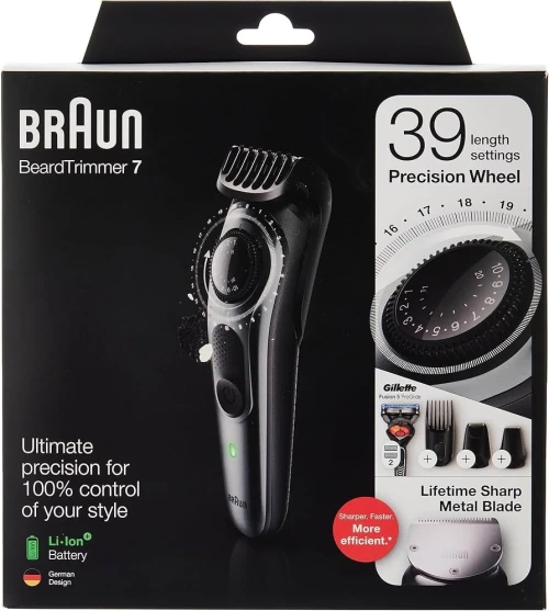 Braun Tondeuse à barbe BT7240 série 7 et tondeuse à cheveux avec rasoir Gillette Fusion5 ProGlide, 39 réglages de longueur, cadeau pour homme, prise 2 pôles, noir/gris