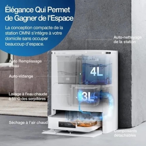 Robot Aspirateur laveur avec station ECOVACS X2 OMNI - 8000pa -3h30 autonomie
