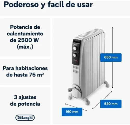 Delonghi Radiateur bain d'huile TRD41025 - 2500W - 10 élements - BLANC- Pièces de 75m3