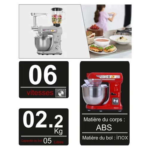 Robuste Robot Pétrin - 2,2 Kg - 1000 W - RPM37 : BLENDER , HACHOIR