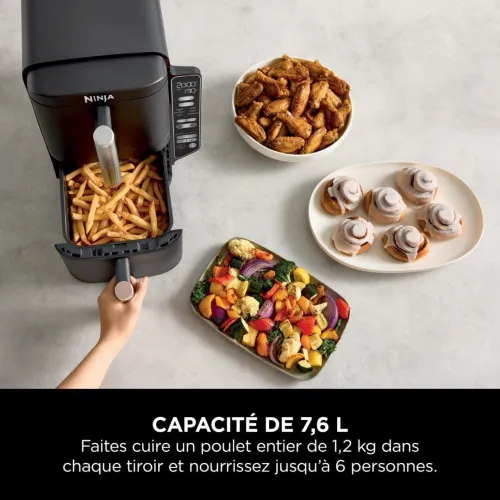 Friteuse verticale sans huile Ninja- Double Stack à 2 tiroirs et 2 grilles, capacité de 7,6L SL300EU