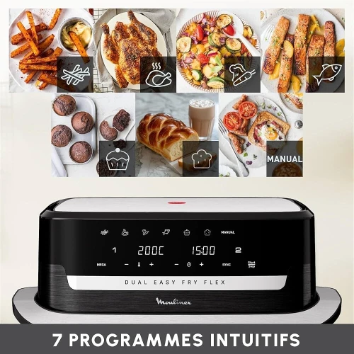 Friteuse sans huile Moulinex - Easy Fry Dual Flex EZ922 - 9L-2700 W-7 modes de cuisson