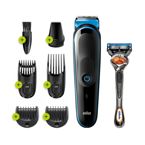 Tondeuse barbe et cheveux Braun MGK5245 Noir et Bleu 7en1 - 100 min autonomie
