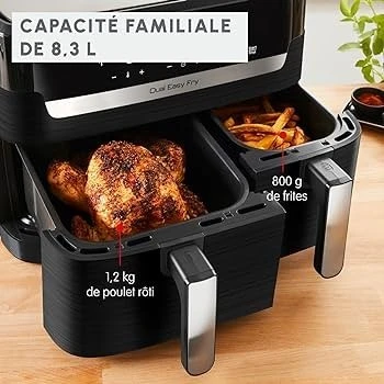 Friteuse sans huile MOULINEX 2700W Dual Easy Fry & Grill EZ905B20 8 programmes 8.3L (2 Tiroirs)