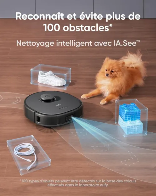 Eufy X10 Pro Omni Aspirateur Robot, 8 000 Pa, Lavage et Séchage Automatique des Patins, Système d'Autovidage, Autoremplissage,Relevage automatique des serpillières sur les tapis