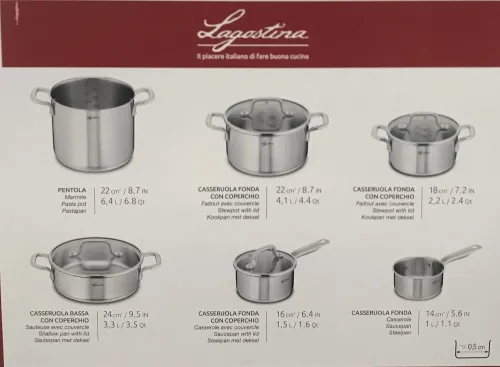 SET DE BATERIE LAGOSTINA VIRTUOSA  DE 10 PIECES MARMITES ET CASSEROLES INOX - 010.721.6000.10