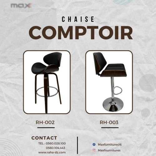 CHAISE COMPTOIR - TABOURET BAR - SIMILI CUIR ET BOIS - RH-002 & RH-003