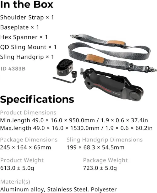 Smallrig Sling Handle Kit With Weight-Reducing Shoulder Strap For Dji Rs 4 Pro/Rs 4/ 3 3/ 2, Qd Quick Release Mount, Cold Shoe