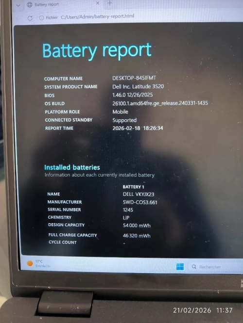 Dell Latitude 3520 - I5 11ème Gén - 15.6FHD -16g ddr4 - nVme 512Go-