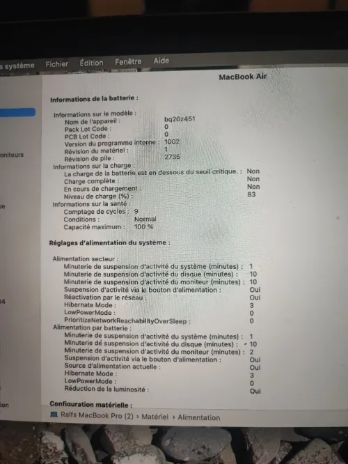 MacBook air M1 cycle 9 