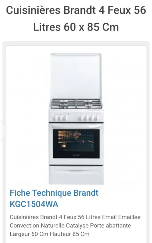 Cuisinière 4 feux BRANDT 