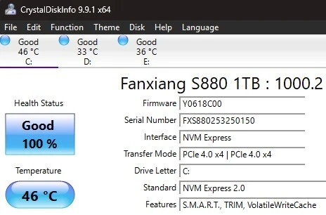 SSD NVMe M.2 FanXiang S880 1TB PCIe 4.0 Gen4x4 - 7300 MB/s