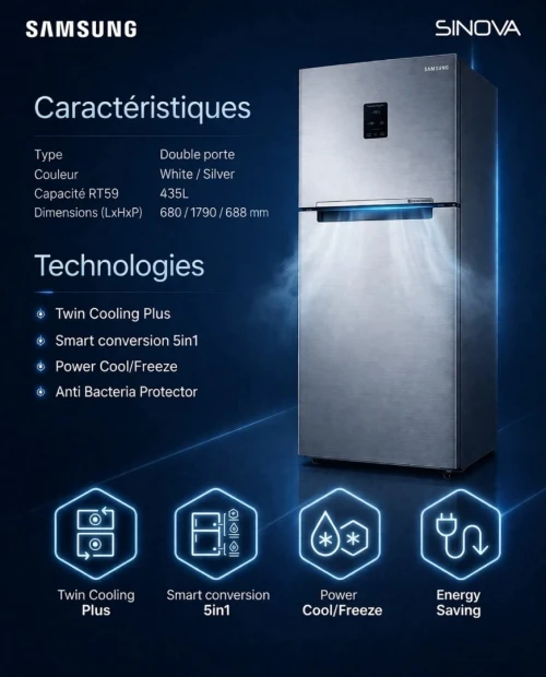 REFRIGERATEUR SAMSUNG TWIN 590L NO FROST AVEC AFFICHEUR INOX