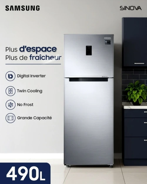 REFRIGERATEUR SAMSUNG TWIN 490L NO FROST AVEC AFFICHEUR INOX