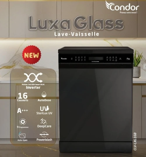 LAVE VAISSELLE CONDOR LUXA 16C 9 PROG AVEC AFFICHEUR NOIRE