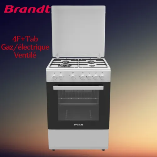 CUISINIERE BRANDT 4F+TAB GAZ/ELE VENTILE BLANCHE