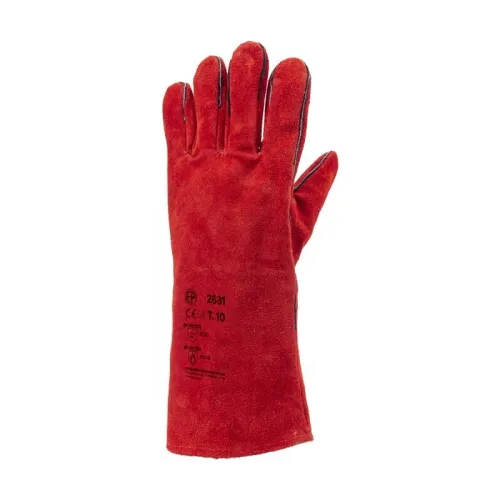 GANT SOUDEUR TOUT CROÛTE VACHETTE ROUGE DOUBLÉ MOLLETONNÉ MANCHETTE 15 CM