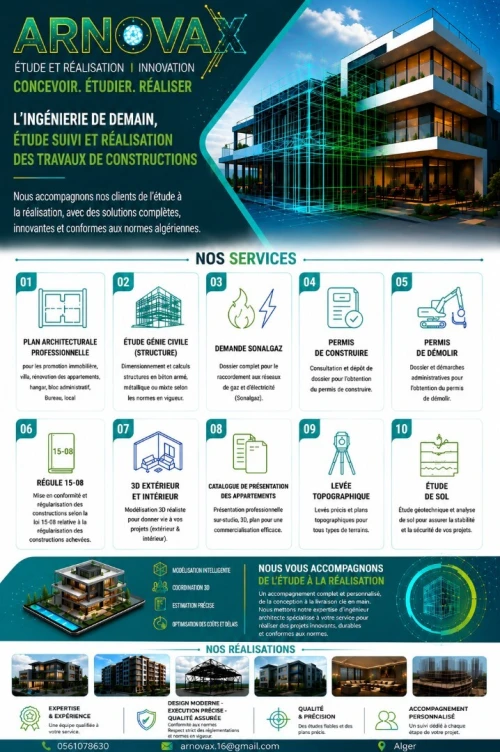 conception, étude, suivi et réalisation des travaux de constructions