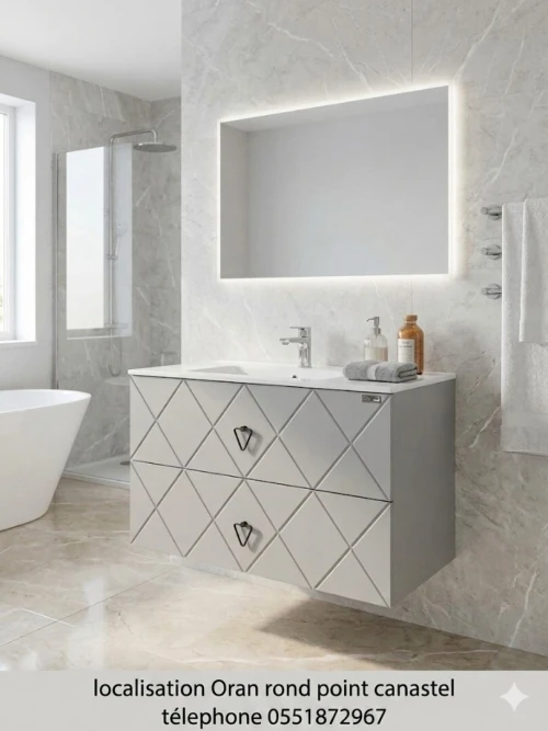 MEUBLE COMPLET EN PVC + VASQUE EN RESINE + MIROIR SANIMAX